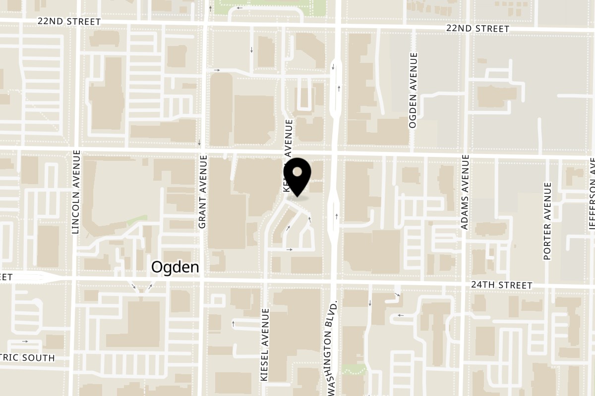 Map showing the location of Wing Nutz on 2332 Kiesel Ave in Ogden